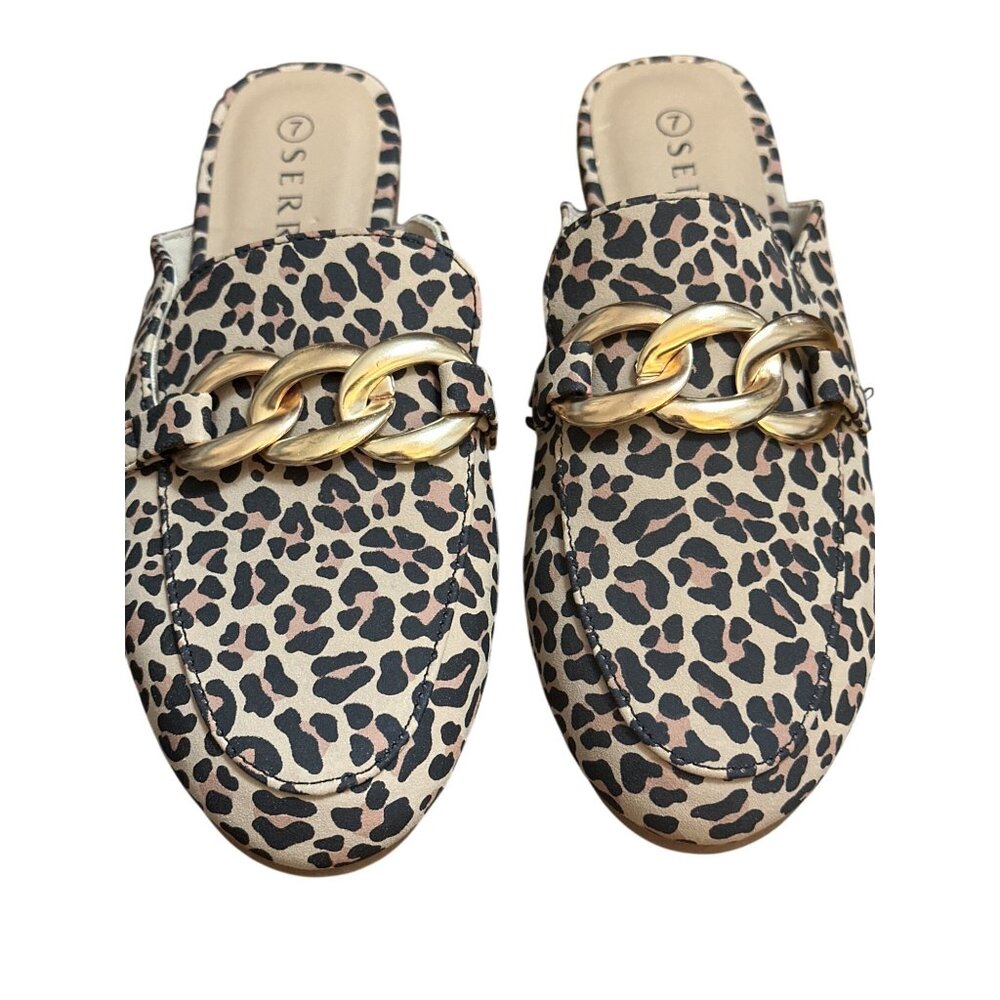 New Serra Leopard Print Slip-On Mules With Gold Chain Accent 7 Preppy Maximalist